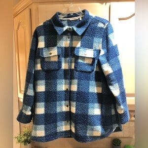 Soft Surroundings Blue Plaid Sherpa Jacket Sz. 1X